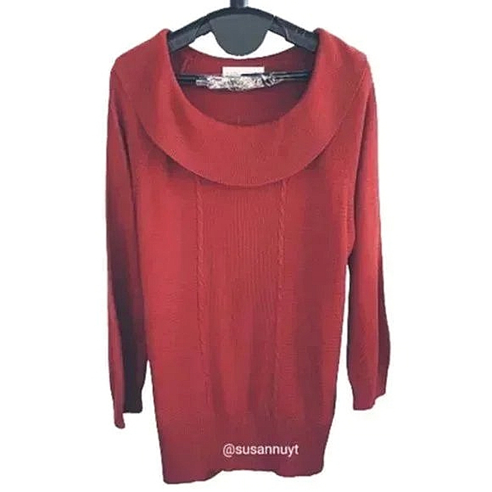 SAG HARBOR Rust-Orange Cable Acrylic Wide Collar Normcore Sweater ♥️